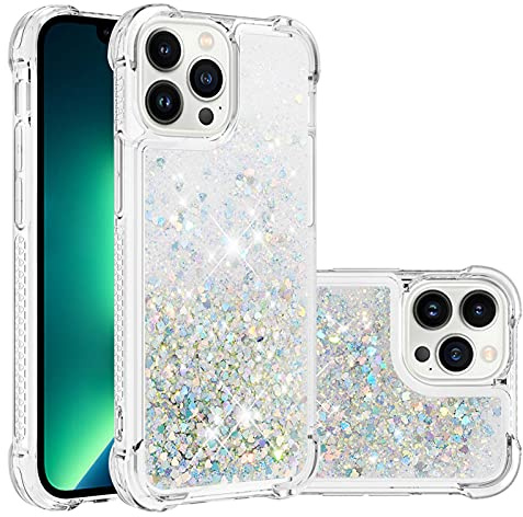 QIWEIQING Clear Case Compatible for iPhone 15 Pro Max Phone Case TPU Cover Glitter Liquid Case for iPhone 15 Pro Max, Lightweight Sequin Back Case for iPhone 15 Pro Max. Silver YBL