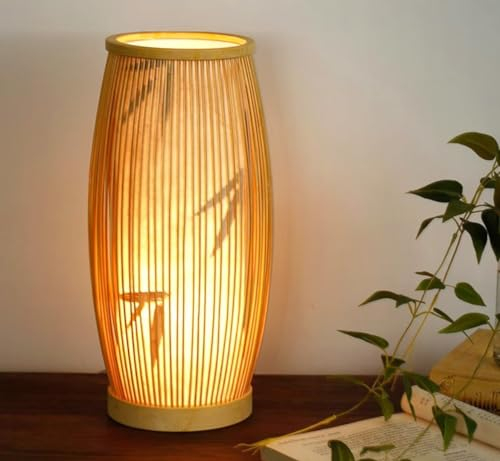 GUANSHAN Bambus Tischlampe mit Bambus Herbarium Lampenschirm Nachtlicht Nachttisch Beleuchtung Dekorative Bambus Schreibtisch Lampe für Schlafzimmer, Wohnzimmer