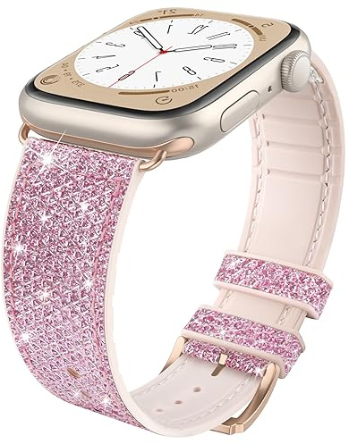 Tuocal Bling Straps for Apple Watch Strap 38mm 40mm 41mm 42mm(Series 10) | Soft Silicone Sport Replacement Strap for iWatch Series 11 10 9 8 7 6 5 4 3 2 1 SE for Women Men Rose Pink
