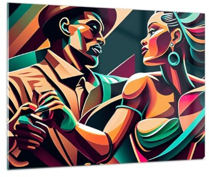 Bilder auf Glas Kubismus Paar Tanzen Glasbild 70x50cm Wandbilder Dekoration Wohnzimmer Schlafzimmer Küche Deko Klein Wanddeko Bild im Glas Wand Kunstdruck Art Modern Wall Decor Glasdruck GAA70x50-5797