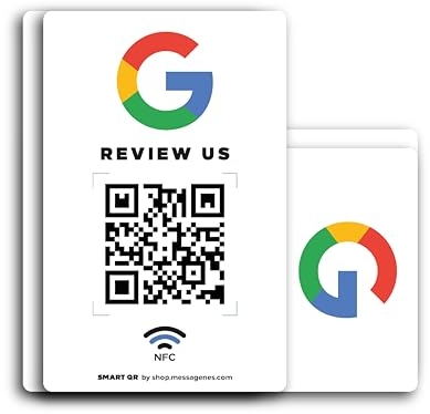 MESSAGENES | PVC-Karte Bewertung auf Google QR-Code und NFC | Google Bewertung Aufsteller | PACK 2 Einheiten| Schilder Bewertung NFC und QR Code | Google Review Card NFC | Google Bewertung Aufsteller