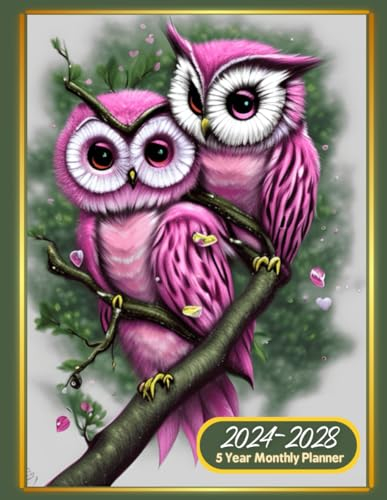 2024 - 2028 5-year monthly planner 60-month calendar: Cute Pink Owl Cover 8.5 x 11