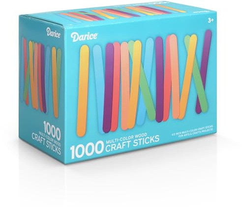Darice 1000 Stück farbige Stieleisstäbchen zum Basteln, 11,4 cm, bunte Holzstäbchen in Regenbogenfarben, Bastelstäbe, STEM DIY-Kunst, ab 3 Jahren
