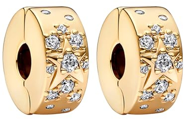 TOFBS 2 Stück Charms Anhänger Damen 925 Sterling Silber Sonne Mond Sterne Pavé Clip Zirkonia Bead Charm Schmuck Geburtstagsgeschenke Denkmal für Frauen Freundin Mutter (Gold#2)