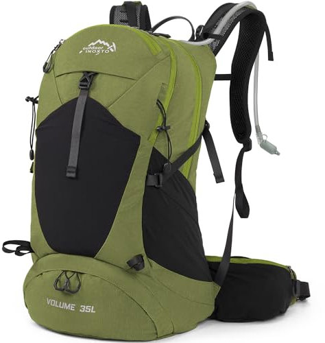 IX INOXTO Wanderrucksack, 35 l, wasserdichter Wanderrucksack mit 3 l Wasserblase und Regenschutz, leichter Reise-Camping-Rucksack, Dunkelgrün, Einheitsgröße, Tagesrucksäcke