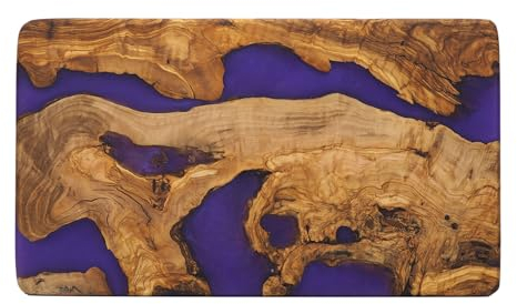 Olivarte Tabla de charcutería hecha a mano, decorativa, tablas de madera de olivo para servir queso, frutas, carne, ideal para cocina, juego único de regalo de inauguración de la casa y boda, resina