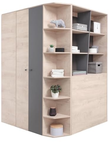 Lomadox Jugendzimmer Kinderzimmer Schrank Kleiderschrank, begehbar, 135cm in Eiche mit anthrazit