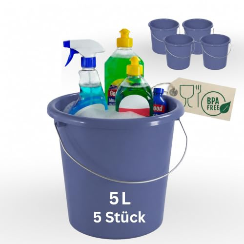 Novaliv Stück Eimer 5L Blau mit Maßeinteilung Putzeimer Liter 22,5 cm Praktischer Allrounder mit Skala für Haushalt Garten ideal als Haushaltseimer, Wassereimer, Wischeimer, Bucket