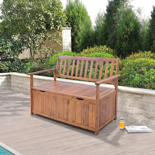 [en.casa] Gartenbank Avezzano mit Staufach Sitzbank für 2 Personen Truhenbank 2-Sitzer Outdoor-Bank aus Akazienholz 130x60x88cm Holzfarben