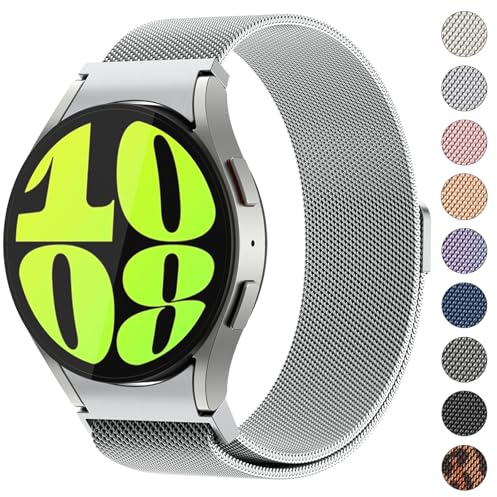 Amzpas Armband für Samsung Galaxy Watch 6 Classic 47mm 43mm Armbänder/Samsung Galaxy Watch 6 40mm 44mm, Eine Schlüssel Installation Nahtloses Metallknopf, Edelstahl Magnet Ersatzarmband
