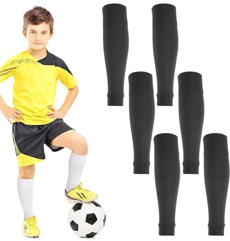 3 Paar Stutzen Kinder Fußball, Trainingssocke Sleeves Tubes Sportsocken, Schwarz, Atmungsaktiv und Elastisch Schienbeinschoner Socken, Geeignet für Jungen und Mädchen
