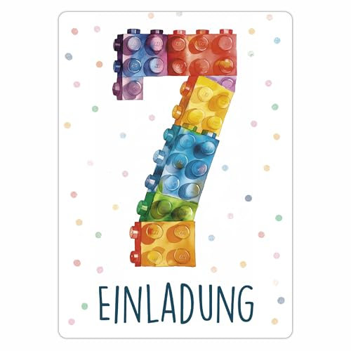 CALLUNA® Baustein Einladungen Kindergeburtstag Mädchen und Junge – 12 Stück – Witzige Baustein Geburtstag Einladungen für die Geburtstagsfeier – Einladungskarten Kids, Building Bauklötze (o. VH)