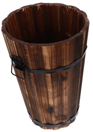 PRETYZOOM Farmhouse Style Wood Trash Can Decorative Waste Basket Handle for Bathroom Bedroom or Office