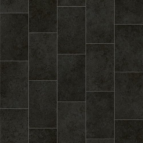 Black Modern Tile Effect Anti-Slip Vinyl Flooring for Home, Shops, Offices, & Hospitals, 2.0mm Thick Cushion Backed Vinyl Sheet, 5 Years Warranty-1m(3'3) X 3m(9'9)-3m²