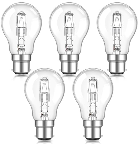 SCNNC 42 Watt GLS Clear Light Bulb B22 BC Bayonet Cap 240V Dimmable, A55 B22d Bayonet Classic Light Bulb 42W Warm White 2700K, B22 Globe Bulb for Ceiling Lamp, Floor Lamp, Pack of 5