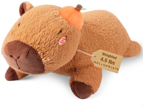 Bobbie & Laxi 63,5 cm & 2 kg Capybara gewichtete Stofftiere in Orange, kuschelige und weiche Kinder-Plüschtierkissen als Begleiter mit Abnehmbarer Ceramsit-Tasche, Geschenke für Erwachsene, Kinder