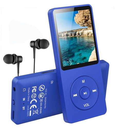 AGPTEK Lettore MP3 Classico 64GB, Riproduzione Musicale Hi-Fi Senza Perdita, Player MP3 Sportivo Compatto per Bambini/Adulti, Walkman Portatile, Capacità Scheda TF fino a 128G(Senza Scheda TF), Blu