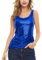 Glitzer Oberteile Damen Ärmellos Top Festliche Pailletten Oberteile Mode Einfarbig Tanktops Party Bluse Tunika Blau L