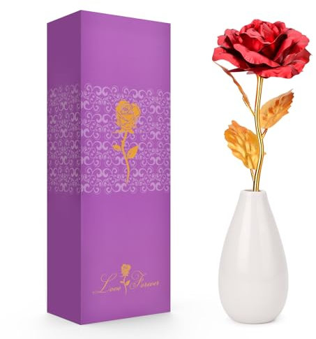 Valentinstag Rose Geschenk für Sie, Galaxy Rose Blume mit Vase Frauen Geschenke für Sie vom Freund Lustige Valentinstagsgeschenke für Sie Frauen Freundin an Valentinstag Geburtstag （Rot）