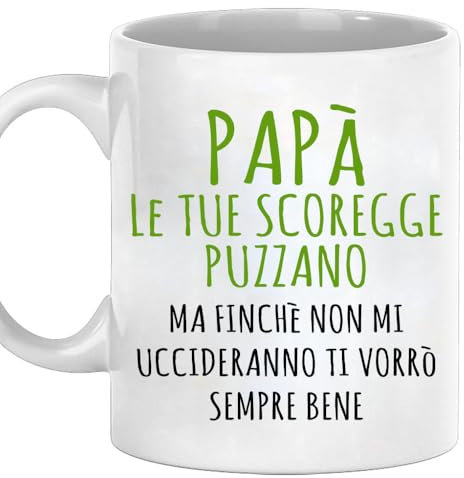 Vulfire Tazza Papà Le Tue Scoregge Puzzano - Idee Regalo Simpatiche per la Festa del papà - Uomo compleanno Idee regali per Padri originale per lui Natale Colazione Cucina (Ceramica Bianco Papà)
