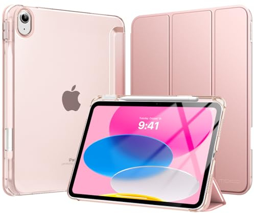 MoKo Cover per iPad (A16) 11a Generazione 11 Pollici, iPad 10a Gen 10,9 | Custodia per iPad 11/10,9 2025/2022 con Portapenna, Cover Trifold Sottile Leggera con Retro PC Rigido Traslucido, Oro Rosa