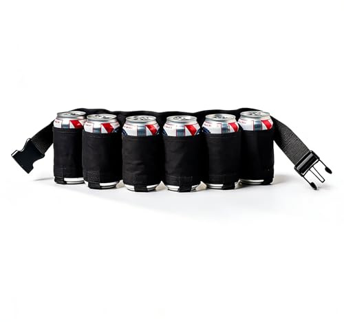 Uadme Beer Belt Bag, Adjustable Portable Bottle Waist Holster can Hold 6 Cans of Beer and Drinks, for Camping, Hiking, Outdoor Oarties, Party Accessory, Black
