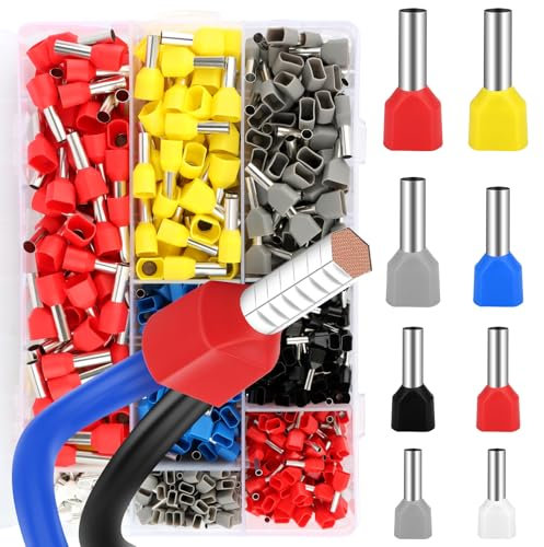 750 Stück Zwillingaderendhülsen Set, Twin Aderendhülsen Set 0.5mm² - 10 mm², Doppelt Aderendhülsen mit Praktische Sortimentsbox, Mehrfarbig Isolierte Aderhülsen Kabelendhülsen für Drahtverbindung