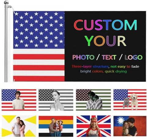 Drapeau Personnalisé, Personnalisation Recto et Verso, Drapeau Personnalisé avec Image/Logo/Texte,Faites Votre Propre Drapeau, Drapeau décoratif pour intérieur et extérieur