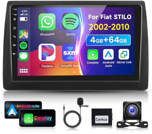 4G 64G VECHTEL 9 Radio para Coche con Bluetooth para Fiat STILO 2002-2010 Carplay Android Auto DSP EQ 1280 x 720,WiFi GPS,Radio RDS/FM 2 DIN con cámara de visión Trasera AHD