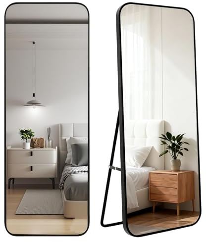 ECHOLYMTT Standspiegel 155 × 55 cm, Ganzkörperspiegel mit abgerundeten Ecken, Wandspiegel mit Aluminiumrahmen, Bodenspiegel mit modernem Design, Anlehnen oder Freie Platzierung