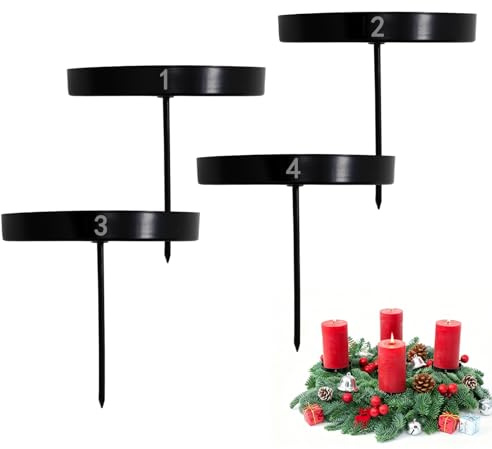 Kerzenstecker Adventskranz Kerzenhalter Stabkerze Schwarz,Kerzenhalter Adventskranz 8 cm Für Stumpenkerzen 4er Set,Stumpenkerzen Halter Mit Dorn,Kerzenständer Stumpen Kerzen Mit Zahlen 1 2 3 4 Logo