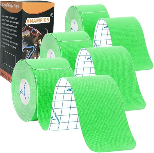 ANAMPION Kinesiology Tape Precut (3 Rolls,60 Strips) (5M,Green) | Waterproof Sports Tape for Athletes Physio Elastic Tape Pain Relief Adhesive for Muscles Shin Splints Ankle Knee & Shoulder