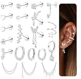 Adramata 20Pcs Helix Piercings Chirurgenstahl Piercing Ohr Hypoallergen | Ohrstecker Set, Knorpel Ohrringe Damen, Klein Ohrringe Creolen, Conch Helix Tragus Piercing Set, Gold Silber