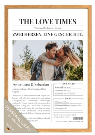 PuK Krämmer GmbH Personalisiertes Paar Poster im Zeitungsstil „The Love Times“ | Liebeszeitung mit Foto & Namen – Geschenk zum Valentinstag & Jahrestag | Hochformat (The Love Times)