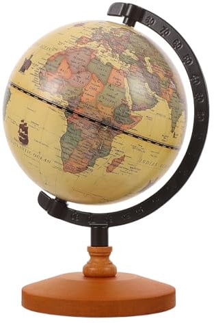 Mikikit Elegantes Drehbarer Globusornament aus Metall und Holz für Schreibtisch mit Klaren Englischen Beschriftungen für Bürodekoration und Geografie Enthusiasten