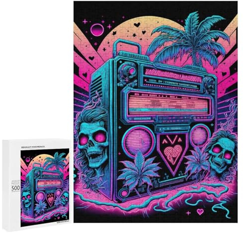 500 PCS Teenager-Puzzleteile Neon Skull Boombox Paradise Puzzle Für Erwachsene – DIY-Spielzeug, Lustiges Und Humorvolles Geburtstagsgeschenk, Geschenke, 500 PCS