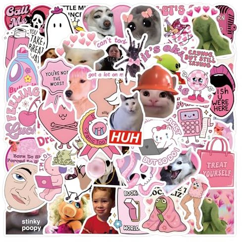 50 Stück Lustige Meme Sticker Set,Meme Aufkleber für Auto Laptop Skateboard Fahrrad Moped Motorrad Fahrrad Computer,Geeignet für Erwachsene (Pink Meme)