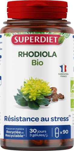 SUPERDIET - RHODIOLA BIO - Résistance au stress, Équilibre émotionnel - Phytothérapie - Fabrication Française - 90 Gélules