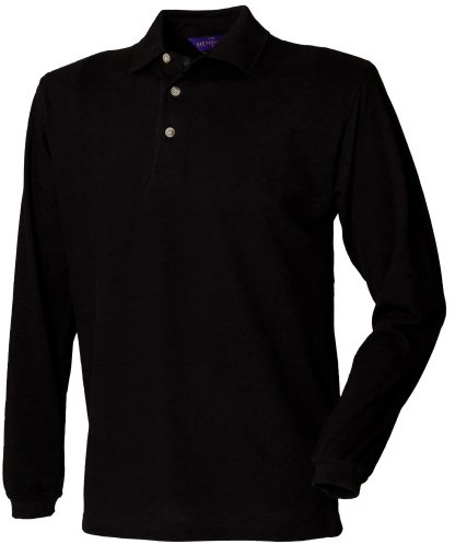 Henbury Mens Classic Plain Long Sleeve Cotton Polo Shirt (S) (Black)