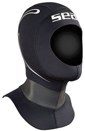 SEAC Tekno, Capucha técnica en Neopreno 5mm para Traje de Neopreno de Buceo, con válvula de Aire Anti Burbuja, Hombre y Mujer, Negro, XL