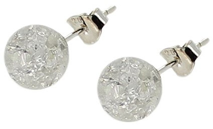 Budawi® Bergkristall Ohrstecker 8 mm Crack Crystal Kugel – 925 Silber Stecker & Schraube – Natürlicher Edelstein – Handgefertigter Ohrschmuck