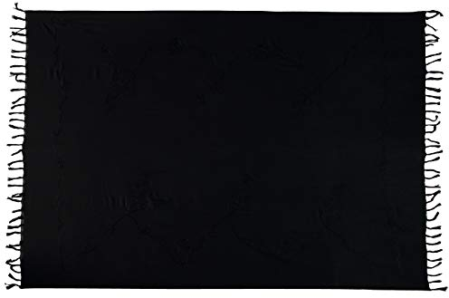 Ciffre Sarong Pareo Wickelrock Strandtuch Lunghi Stickerei Tuch Schlicht Uni Schwarz