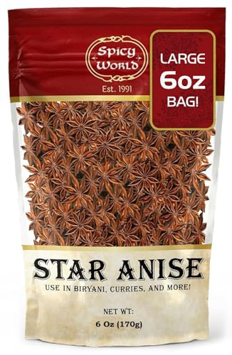 Star Anise Whole Pods 6 Oz Bag -Premium Quality, Vegan, All Natural, Dried, Great for Baking & Tea by Spicy World