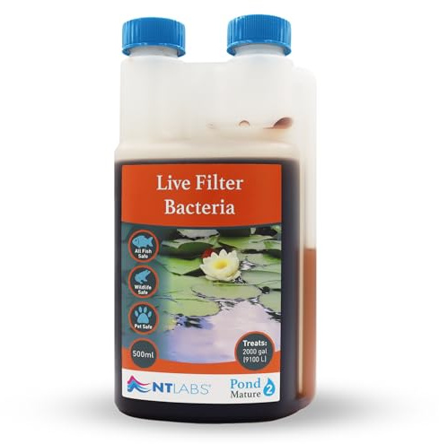 NT Labs Pond Mature Live Filter Bacteria (500ml Treats 9100L) | Live biological filter starter with key bacterial species to digest fish waste and prevent toxic ammonia spikes
