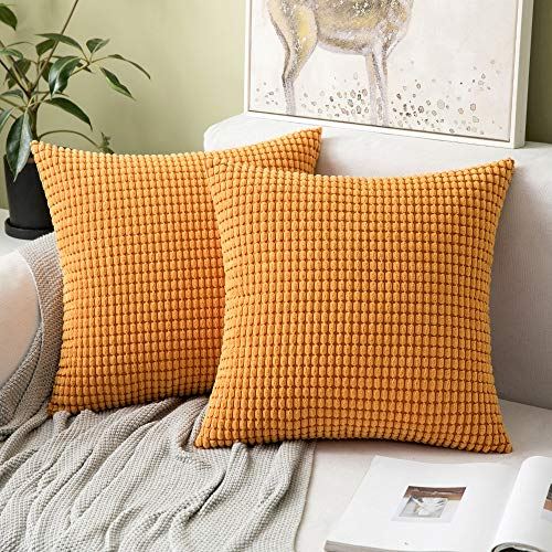 MIULEE 2er Set Kissenbezüge Kordsamt Dekokissen Kissenbezug Sofakissen Dekorativ Couchkissen Kissenhülle Bezug Weich für Wohnzimmer Schlafzimmer 50x50 cm, 20x20 Inch Orange