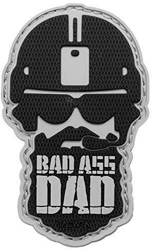 TACWRK Bad Ass Dad 3D Fun PVC Rubber Morale Patch 7,5 x 4,5 cm, Grau Schwarz