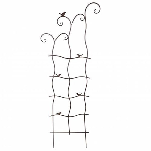 L'Héritier Du Temps Grande Grille Motifs Oiseaux Treillis Tuteur Aspect Tordu à Fleurs Plantes en Fer Patiné Marron 3x54x148cm