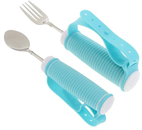 GHzzY Kit Adaptable de Tenedor y Cuchara para temblores de Mano - Cubiertos Flexibles con cinturón de Mano - Vajilla antivibraciones de Ayuda para Personas Mayores, Parkinson y Artritis