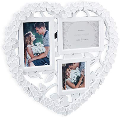 Relaxdays XL Herz Bilderrahmen Collage, Bildergalerie, Hoch-, Querformat 10x10, 10x15, Geschenk f. Hochzeit, Paare, weiß