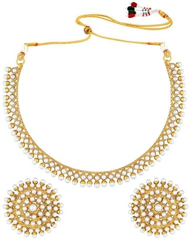 Aheli Bollywood Fashion Faux Stone Wedding Necklace Big Earrings Indian Fashion Jewelry Set for Women (Pink)